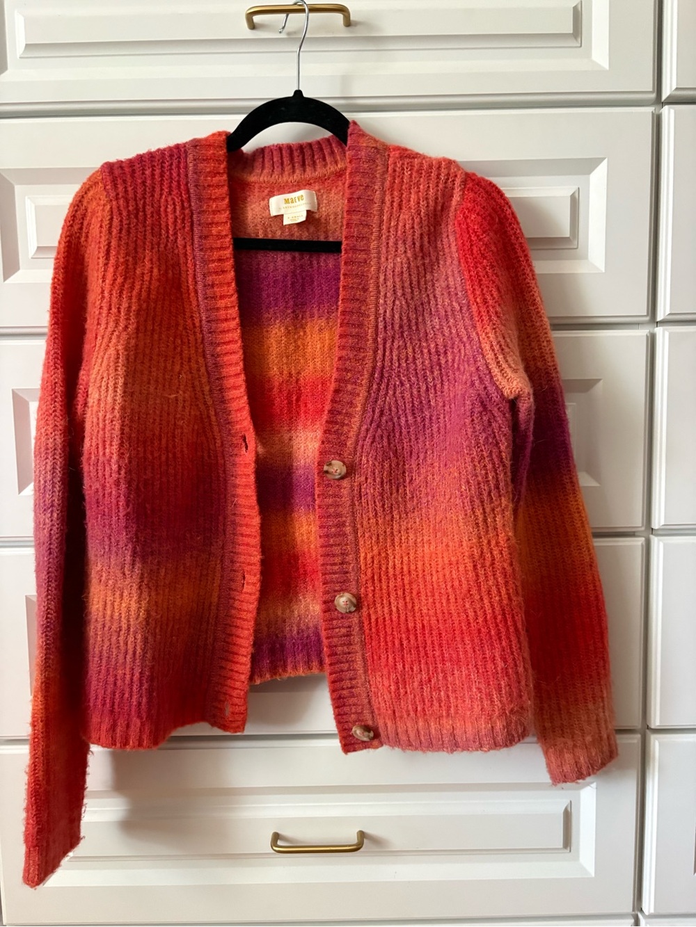 Anthropologie Orange Pink Gradient Marled Button-Front Cardigan